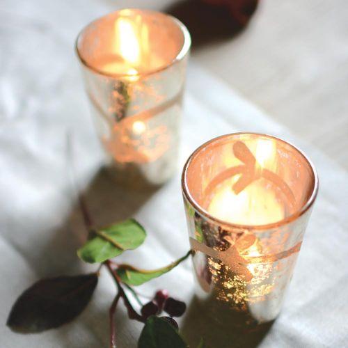 Votive Antique Silver with Etched Flower